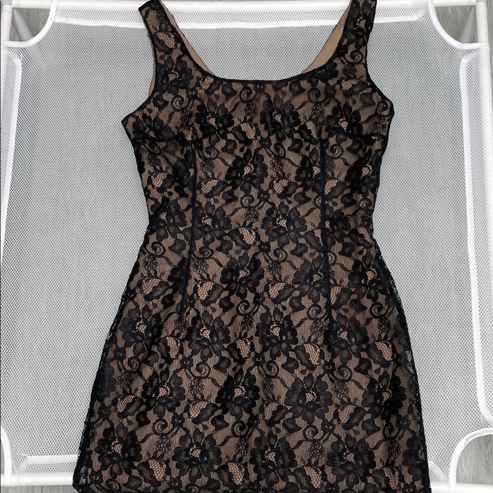 S.  Unique Black Lace Mini Dress